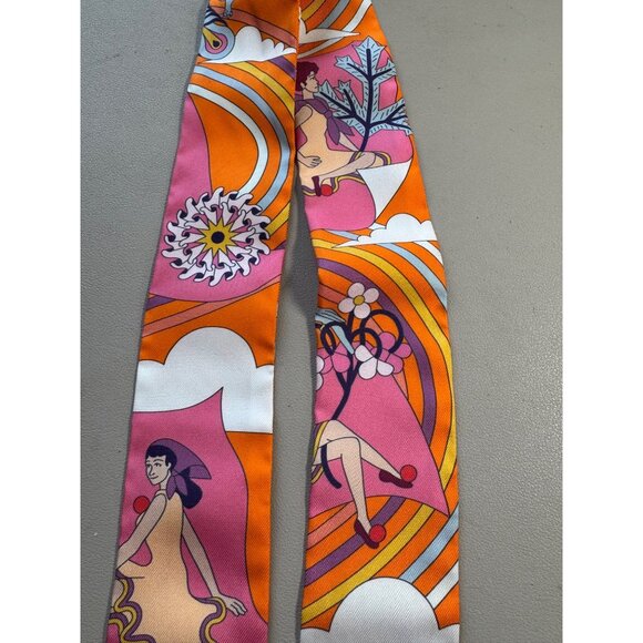 HERMES Twilly Carres Volants HG Orange/Rose Malaba, with box + ribbon - Picture 6 of 9